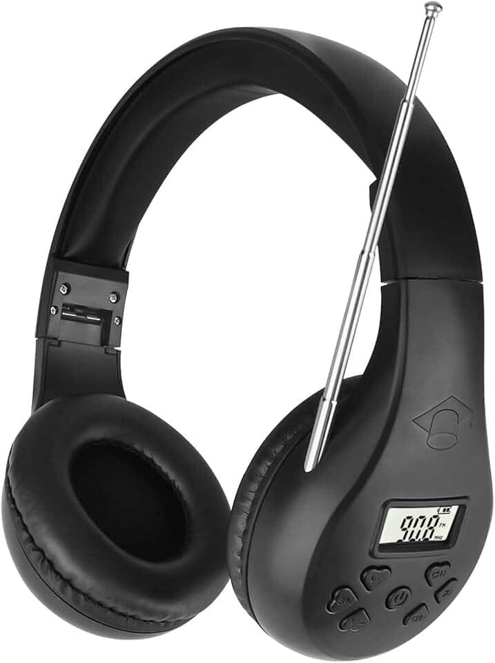 ZHIWHIS Rádio portátil FM, fone de ouvido estéreo com LCD, dobrável, receptor de conferência de bolso, fones de ouvido pequenos sem fio/com fio operados por 2 pilhas AA para caminhar/correr ZWS-600