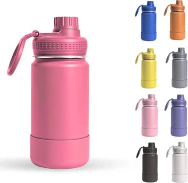 Garrafa Térmica Infantil - 350ml, Aço Inox 304 Parede Dupla de Isolamento 24horas Gelado, Tampa Rosca De Segurança, Anti Vazamento, Base Silicone AntiDerrapante, BPA Free (Phink)