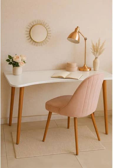 Escrivaninha MDF com Pés de Madeira, Mesa de Estudo Compacta para Home Office e Quarto(Off White)