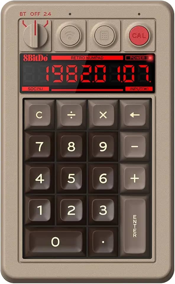 8Bitdo Teclado Numérico Mecânico Retrô De 18 Teclas, Compatível Com Pc E Modo Calculadora Padrão, Hot-Swappable, Botão Atalho, Bluetooth/2.4G/Com Fio Para Windows Android - Edição C64