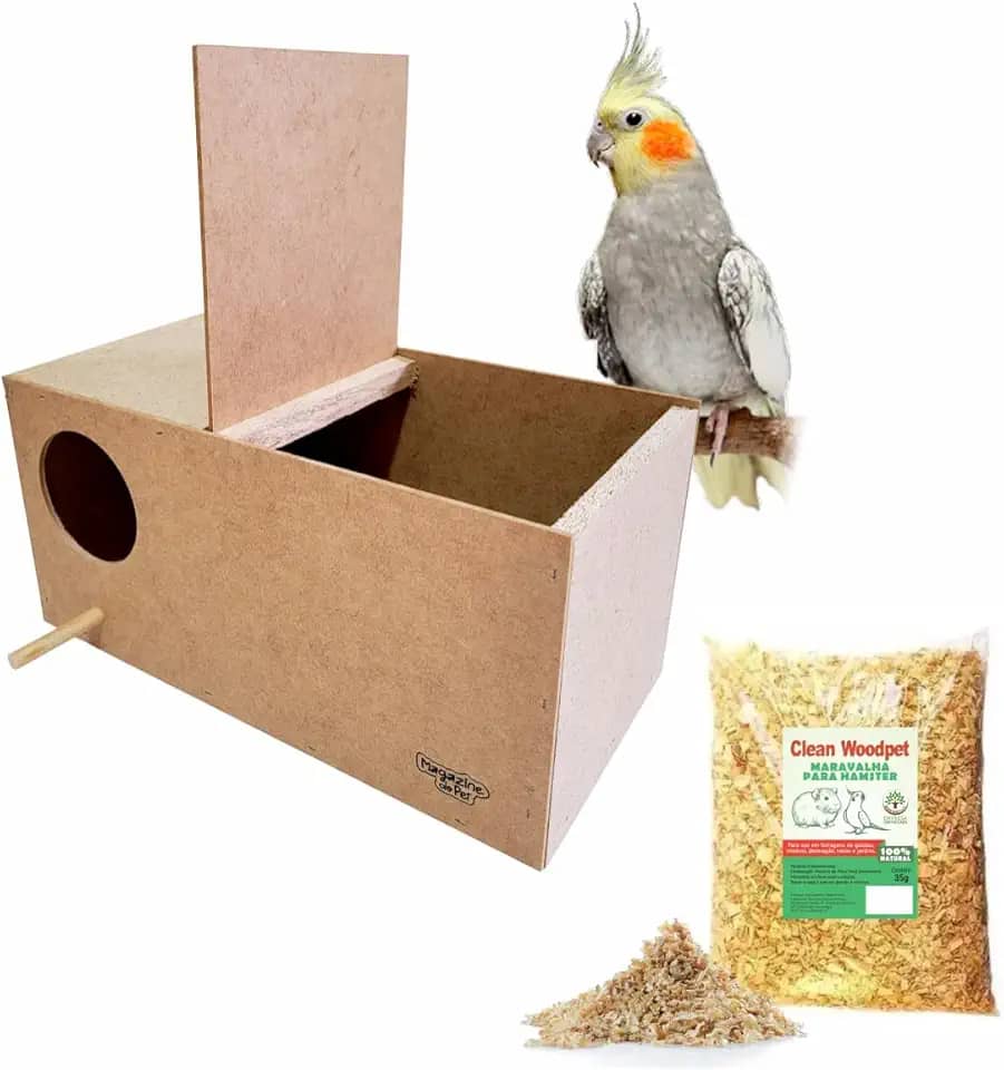 Ninho para Calopsita Grande em Madeira MDF MDP, Casinha para Pássros para Reprodução