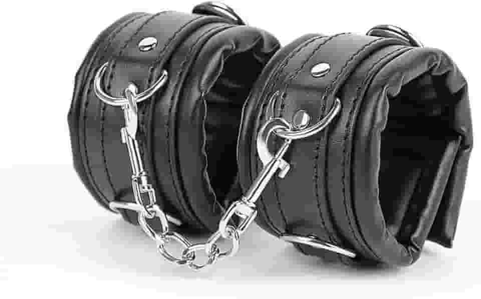 Algema com Correte em Couro Macio Acolchoada Preto 35cm x 6cm