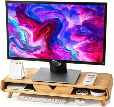 Suporte Base de Bambu p/ Monitor, Mesinha de Apoio p/ Melhorar Postura Organizador Acessórios, Heimon (Natural)