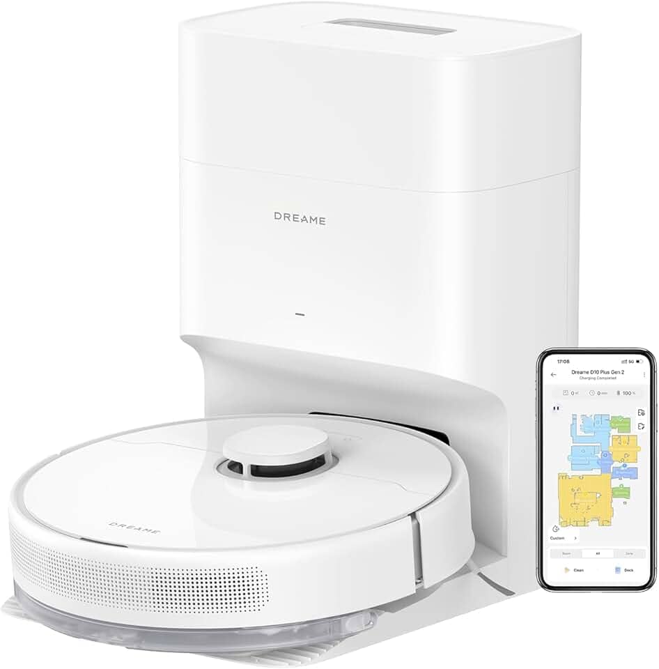 DREAME D10 Plus Gen 2 Robô Aspirador e Mopa com Base de Autolimpeza para 90 Dias de Limpeza, Sucção de 6000 Pa e Navegação LiDAR, Desvio de Obstáculos, Conexão Wi-Fi, 127v