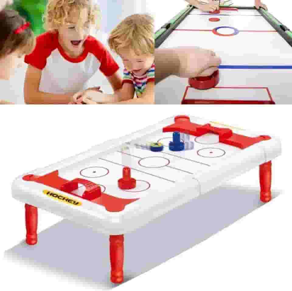 Mini Jogo Mesa De Hockey 43CM Air Completo Portátil BRINQUEDO Com Pezinho INFANTIL TABULEIRO 1 DISCO 2 EMPURRADORS HOQUEI 43/24 CM