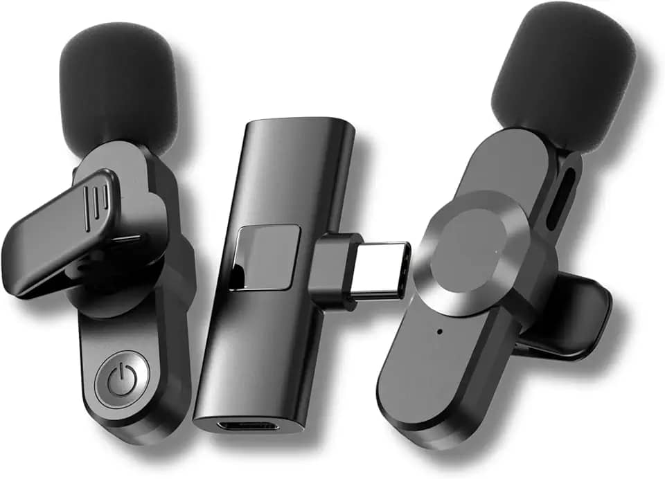 Kit com 2 Microfones de Lapela Sem Fio, Alta Sensibilidade, Compatível com iPhone, Bluetooth 5.2, Redução de Ruído, Até 4h de Uso, Ideal para Aulas, Vídeos, Podcasts, Entrevistas e Uso Profissional