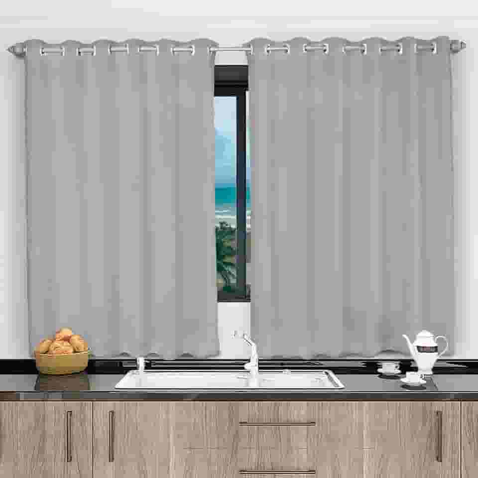 Cortina De Cozinha 2,00x1,20 Falso Blackout Cinza Corta Luz