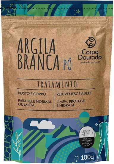 Corpo Dourado Argila Branca em Pó | Clareamento e suavização da pele | 100g