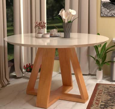 Mesa de Jantar Tampo Em Vidro Redonda Design Moderno Estrutura Robusta (Off White)