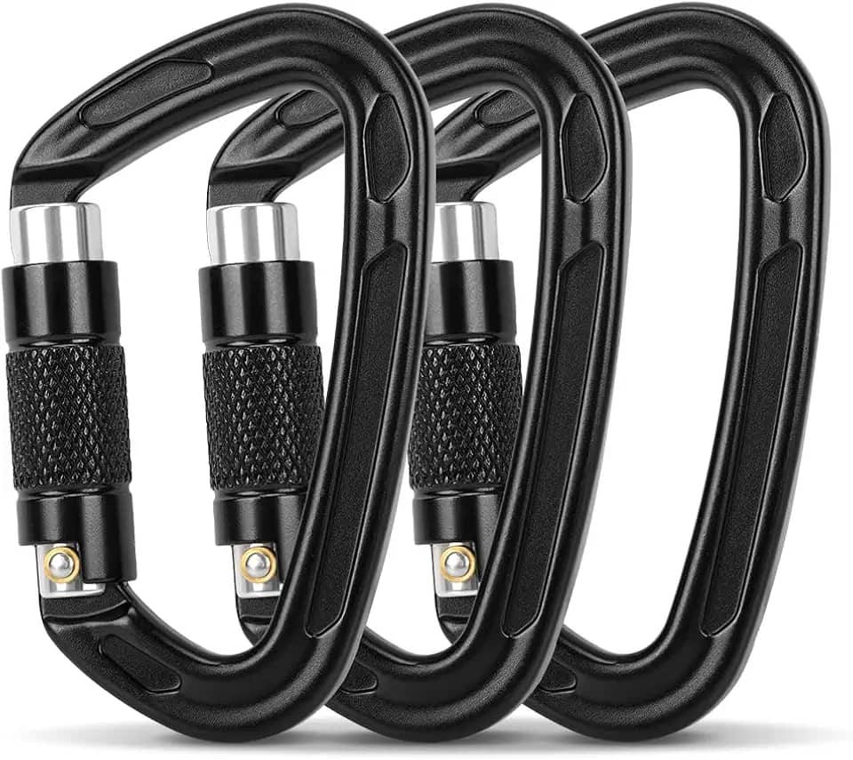 Kit 3 Mosquetão, Mosquetao, Auto Locking Climbing Mosquetão Clips, Fechadura Principal Automática do Tipo D, 25Kn Clipes De Mosquetão, para Escalada, Rapel e Montanhismo, Um Conjunto de Três