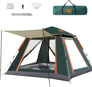 Barraca de Camping Automática 2-4 Pessoas, Impermeável com Mosquiteiro e Cobertura Solar, Dobrável