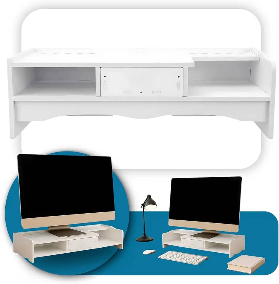 Mesa Monitor Suporte Para Notebook De MDF Stand Desk Base Home Organizador Office Setup (Com Gaveta)