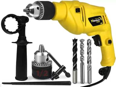 FURADEIRA PROFISSIONAL DE IMPACTO ALVENARIA TURBO 500W KIT COM 3 BROCAS TITANIUM