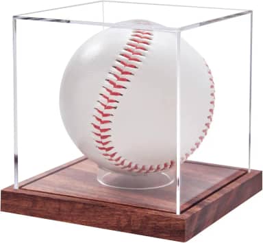LiTY Vitrine De Beisebol, Sem Necessidade Montagem, Suporte Transparente Para Bolas Tênis Com Base Madeira Sólida, Caixa Beisebol Autógrafos Uma Única Bola (1 Pacote)