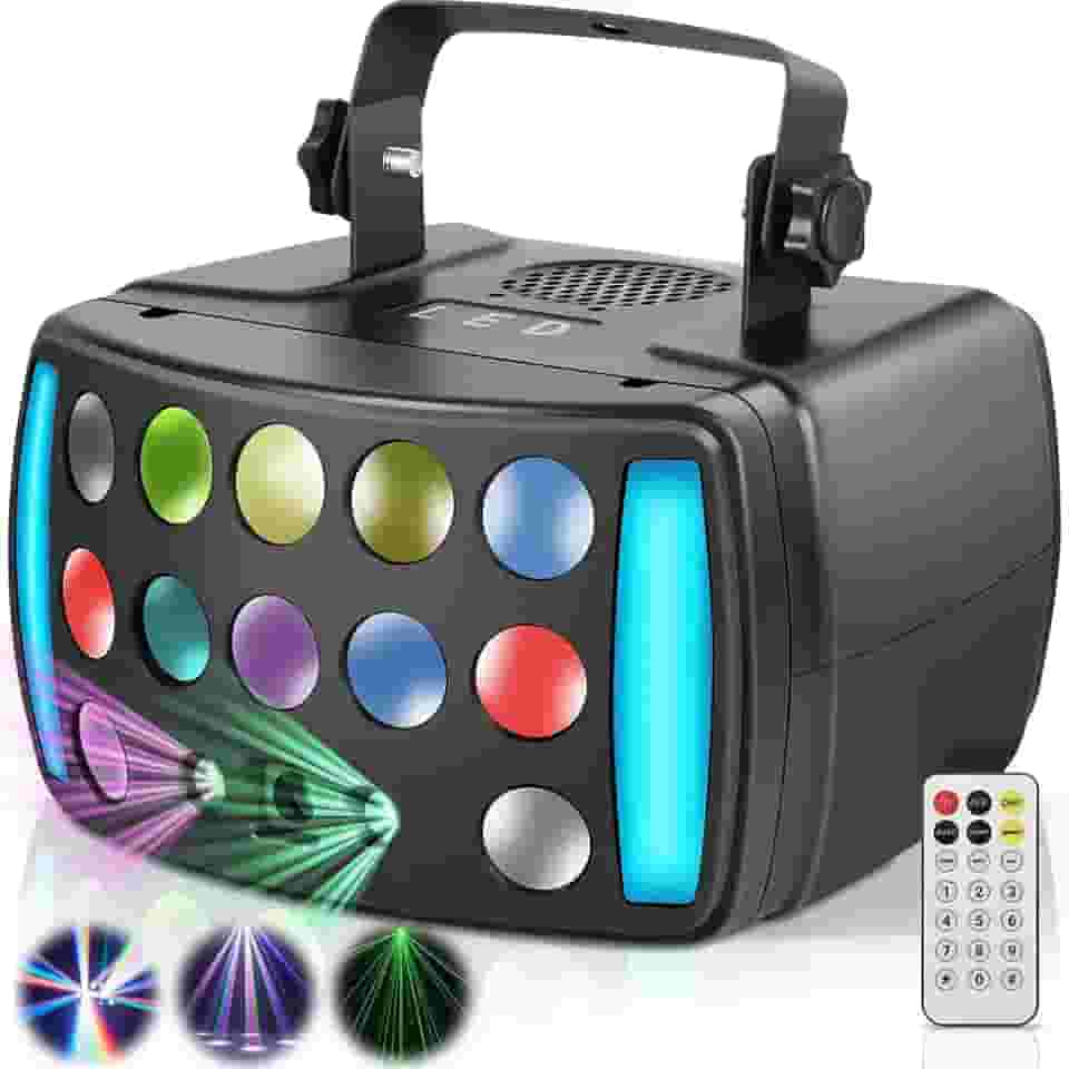 Jogo de Luzes para Festa, 110V-220V, 50W, Globo de Luz, Multi Efeito Globo Led, Luzes de festa, Moving Strobo Laser Efeito, Flash de Laser Ativado Por Som, 3 Cores Azul Verde e Vermelho
