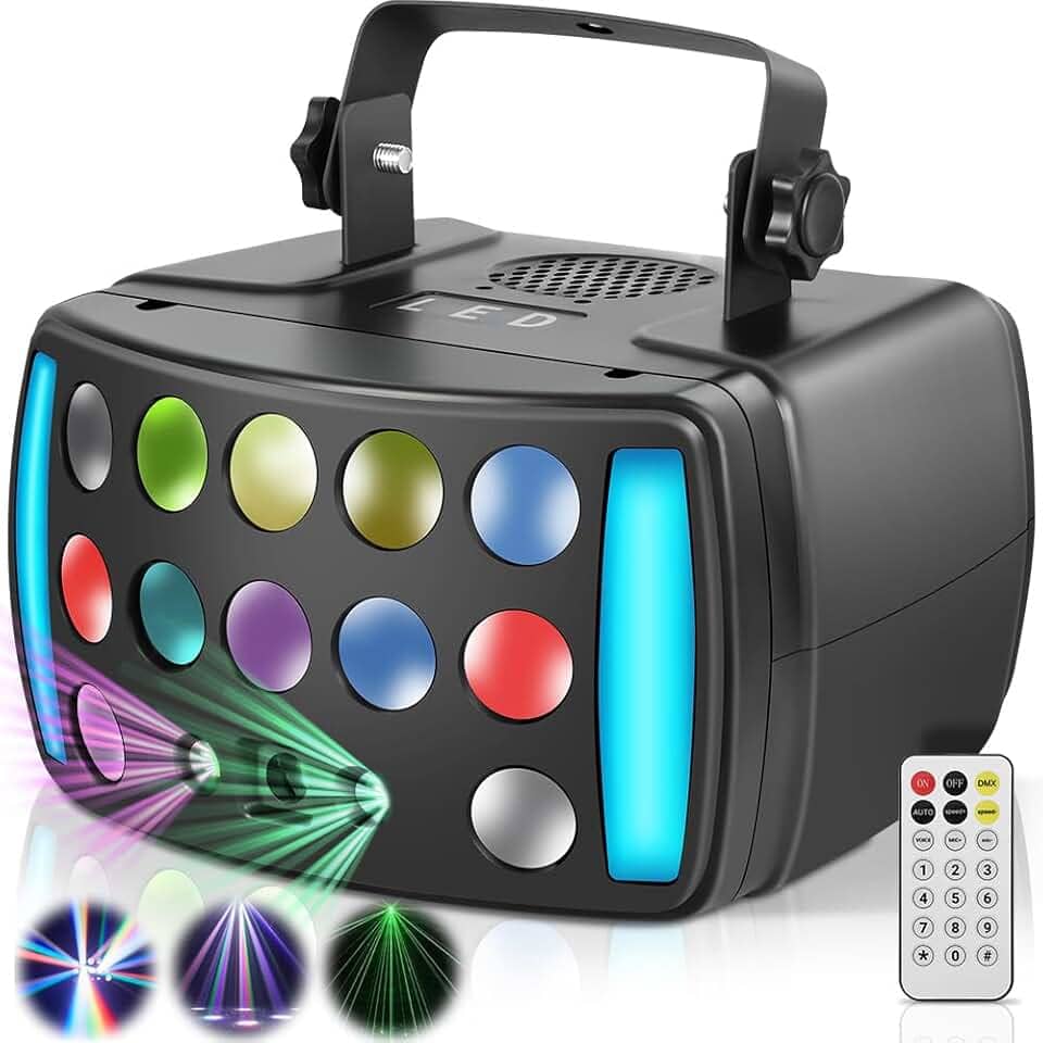 Jogo de Luzes para Festa, 110V-220V, 50W, Globo de Luz, Multi Efeito Globo Led, Luzes de festa, Moving Strobo Laser Efeito, Flash de Laser Ativado Por Som, 3 Cores Azul Verde e Vermelho