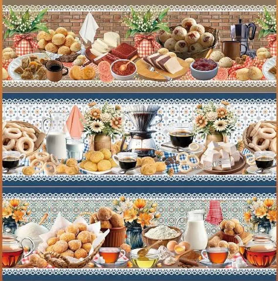 Tecido Tricoline Digital Barrado Pão de Queijo 55cm x 150cm Fernando Maluhy 10 faixas