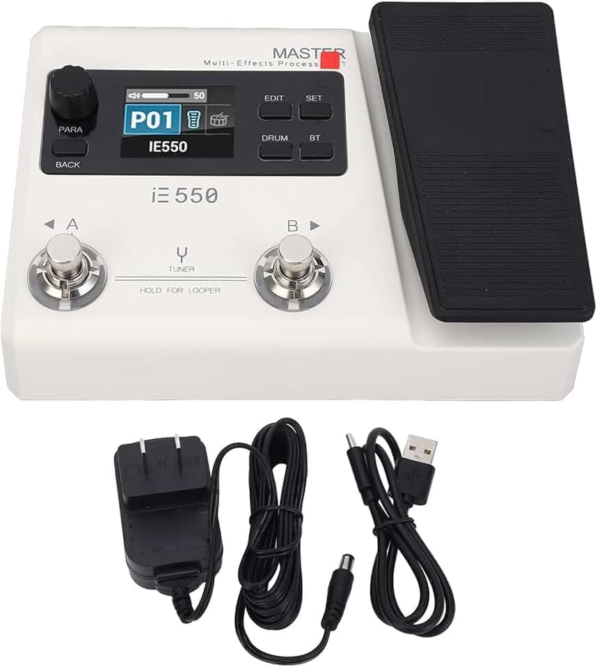 VEDO DK IE-550 Processador de Efeitos Multi para Guitarra e Baixo com Pedal de Expressão e Controle via APP, 70 Efeitos, Tela Colorida de 1.77", Simulador IR, Máquina de Bateria, Looper e Entrada AUX