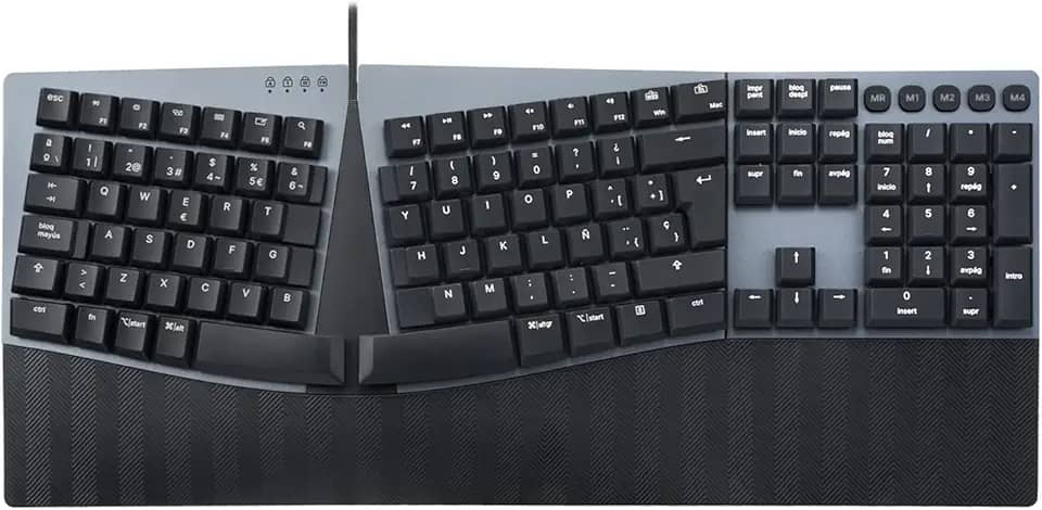 Perixx PERIBOARD-535BL ES Teclado dividido mecânico ergonómico com cabo - nterruptores Clicky Azules de Bajo perfil - Teclas programables - Compatível com Windows e Mac OS X - Tecla
