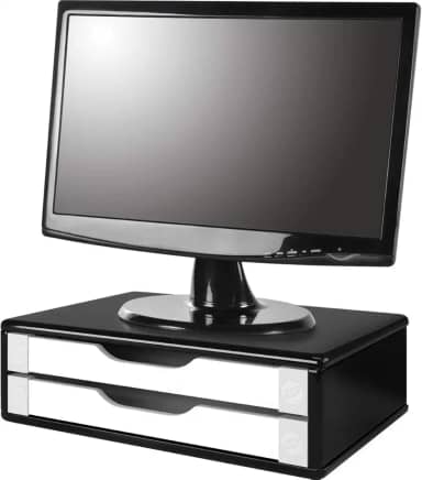Souza & Cia, Suporte de Monitor 2 Gavetas, Mdf Black Piano C/Gaveta Branca - (Ref: 3348)