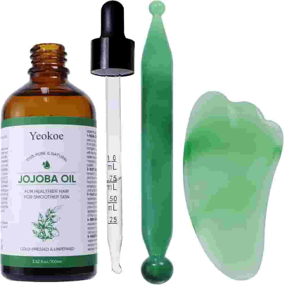 Yeokoe Óleo de jojoba puro prensado a frio não refinado Gua Sha para cabelos mais saudáveis, pele mais suave, base hidratante, 100 ml