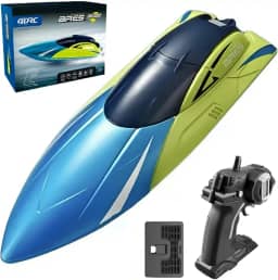 Lancha Barco Controle Remoto RACING BOAT ARES 4D-S4 30km/h 2,4GHZ Alta Velocidade à Prova d'água com Luzes LED Brincar a Noite (AZUL/AMARELO)