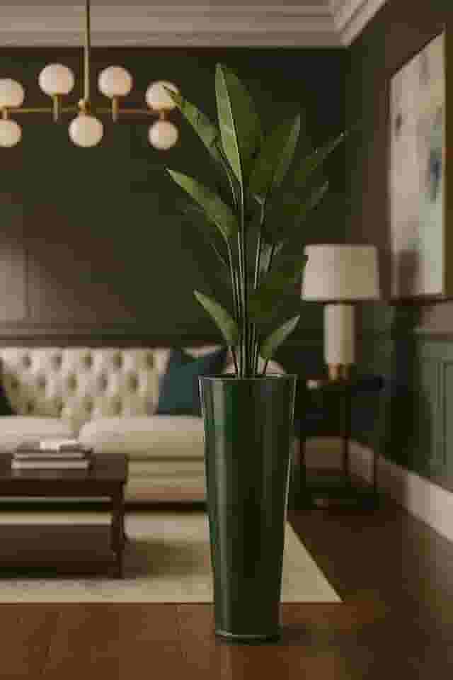 Vaso Alto para Plantas Efeito Marmorizado Luxo Decoração Casa e Jardim (Verde)