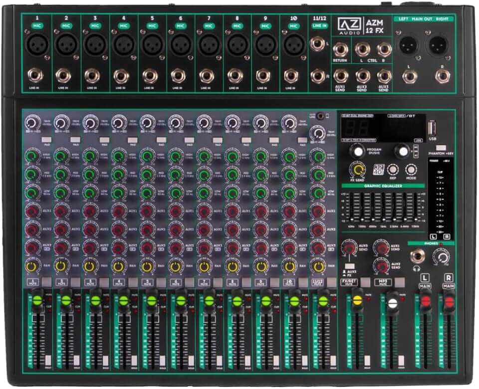 Mesa de Som 12 Canais Bluetooth AZ Audio AZM12FX USB Efeitos