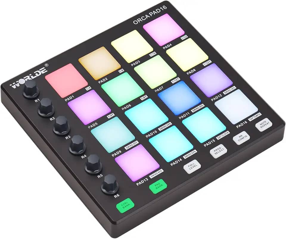 RUSUO Controlador Midi, Máquina De Criação Batidas, 6 Botões Atribuíveis, Repetição Notas, Nível Completo E Software Produção, Mini Pad Portátil Usb Para Produção Musical Iniciante, Preto