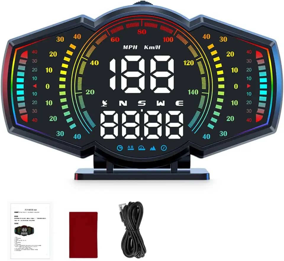 FINYQBET Velocímetro digital universal para automóveis, visor HUD com GPS, alertas de excesso de velocidade e fadiga, para todos os veículos- Ideal para Valorizam Precisão e Conforto