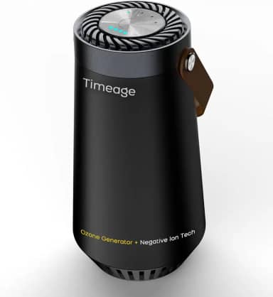 Timeage Gerador de ozônio para carro, eliminador de odores 2 em 1 e ionizador de ar para remover cheiro de fumaça, odor de animais de estimação, ácaros, PM2.5, alérgenos, purificador de ar portátil