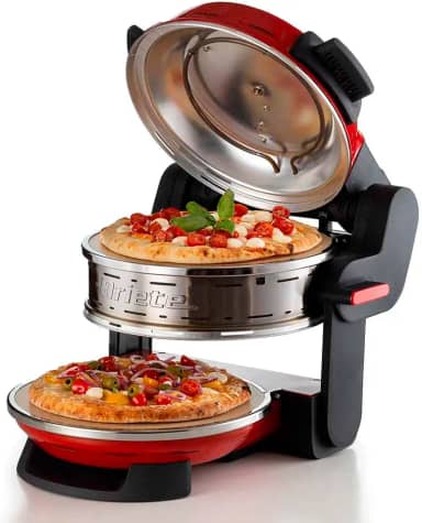 Ariete 927, Forno de Pizza Elétrico Duplo para 2 pizzas com pedras refratárias antiaderente - 2 Pizzas em 4 minutos - Temperatura máxima 400° - 1800 Wats - Timer 30' - Vermelho - 110V