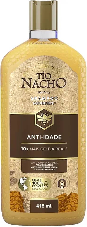 Tio Nacho - Shampoo Anti-idade para rejovelhecimento capilar, 415ml, devolve o Brilho os seus cachos