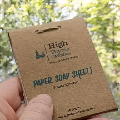 High Thyme FARMacy Folhas de sabão de papel sem perfume para viagens - pacote com 6 (300 folhas) mini bolsa essencial - Sabonetes de acampamento - Folhas de sabão de viagem