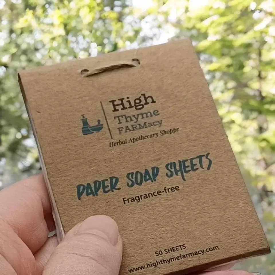 High Thyme FARMacy Folhas de sabão de papel sem perfume para viagens - pacote com 6 (300 folhas) mini bolsa essencial - Sabonetes de acampamento - Folhas de sabão de viagem