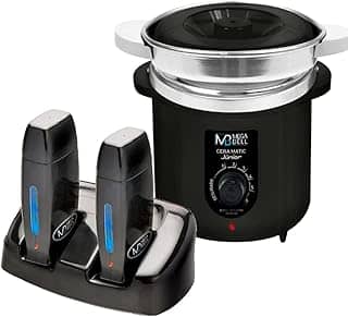 Termocera Panela Depilação 400g c/Refil + Base Dupla c/ 2 Rollon Preto Mega Bell