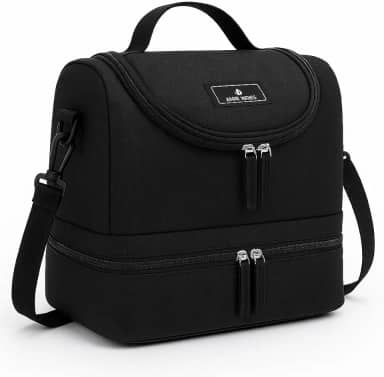 Lancheira Térmica Bolsa com Alça de mão e ombro Para Marmita Adulta Dividida em 2 andares com zíper (Preto)