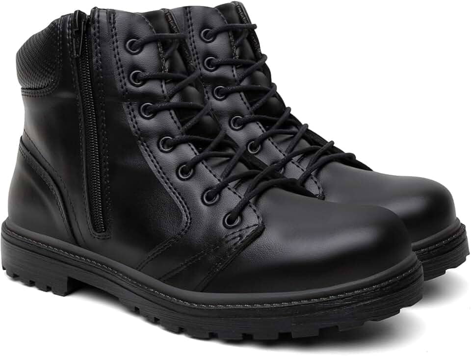 Coturno Masculino Cano Médio com Zíper Lateral Bota Estilo Militar Antiderrapante e Confortável para Uso Diário e Trilhas
