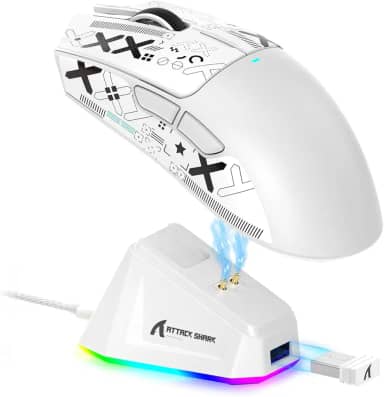 ATTACK SHARK X11 Mouse sem fio leve, 62g, RGB, conexão tri-modo (2.4G/USB-C/BT), 22K DPI, sensor PAW3311, 5 botões programáveis, base de carregamento RGB, compatível com PC/Mac-Branco+Tape