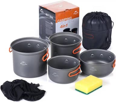 Kit de bagunça de utensílios de cozinha de acampamento Naturehike para mochila e caminhadas ao ar livre Bolsa de viagem Equipamento de cozimento | Conjunto de panelas leves, compactas e duráveis