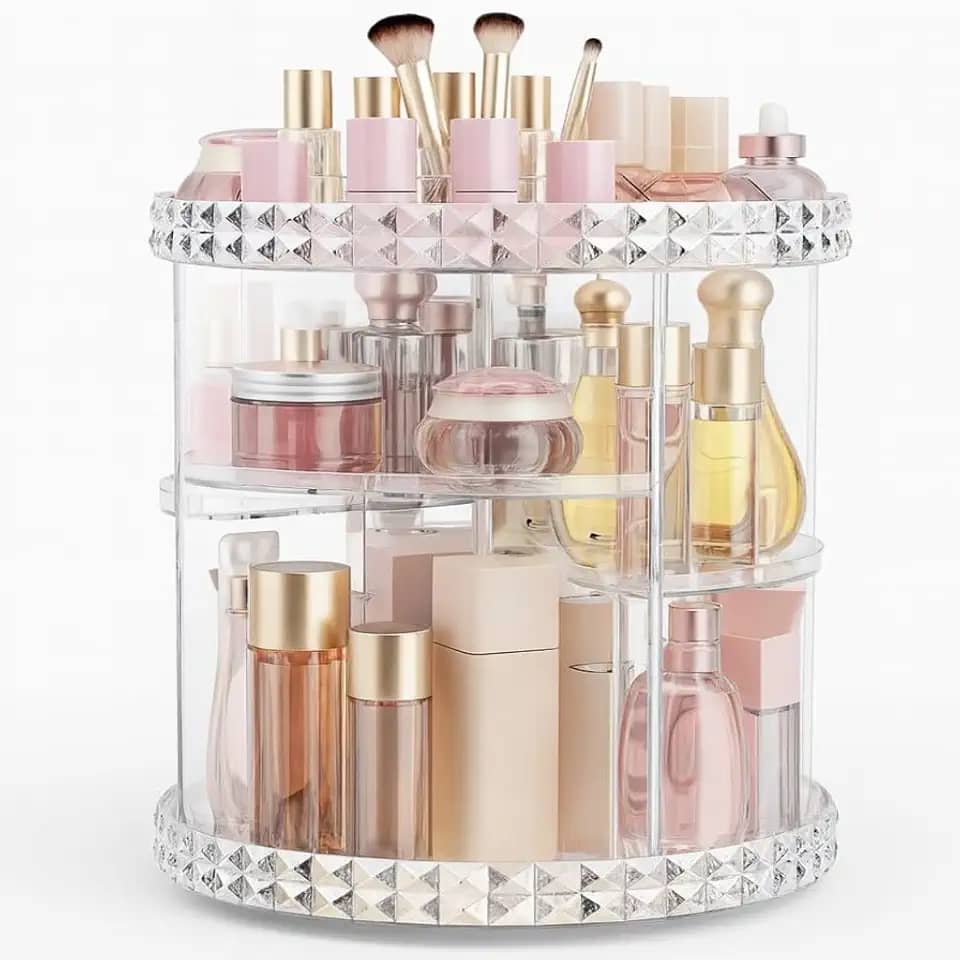Organizador De Maquiagem Acrilico 360 Giratorio - Transparente 4 Andares Para Cosméticos/Pincéis/Perfumes Ajustável/Porta Maquiagem
