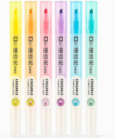 Kit Marca Texto Caneta Apagável com Ponta Dupla 6 Cores Pastel – Canetinha Marcador Mágico Suave para Estudo, Planner e Escritório