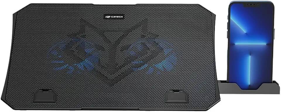 Base para Notebook C3Tech NBC-40BK 15,6' Preto Refrigerada com 2 Cooler Fans com Led Azul, 5 niveis de ajuste de altura, USB Adicional, compativel com notebooks até 15,6', suporte para celular