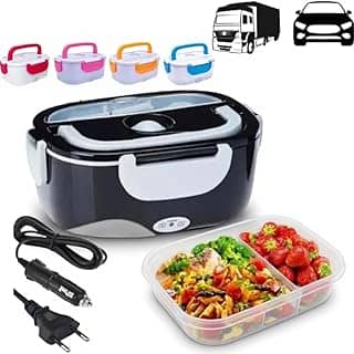 Marmita Elétrica Portátil 1,5L com Aquecimento Rápido BiVolt – 4 Voltagens (110V/220V/12V/24V) para Casa, Carro e Caminhão – Recipiente com Divisórias