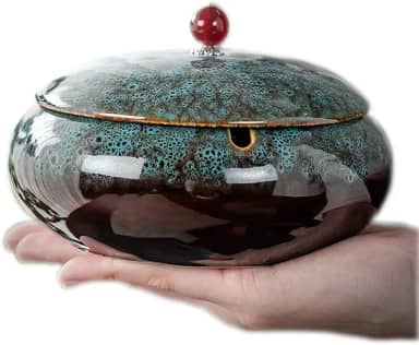 Cinzeiro de Cerâmica Moderno e Tradicional Azul, 14,5 cm x 8,5 cm, com Tampa Cinza para Cigarros, Resistente ao Vento, Perfeito para Casa, Terraço, Escritório e Presentes Fumantes