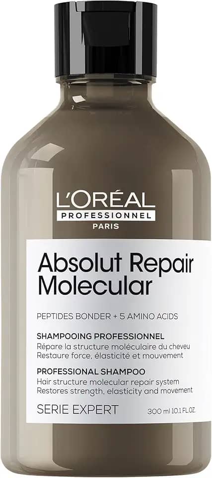 L’Oréal Professionnel Shampoo Absolut Repair Molecular, Repara Danos e Restaura Todos os Tipos de Cabelos Danificados, Sem Sulfato, SERIE EXPERT, 300ml