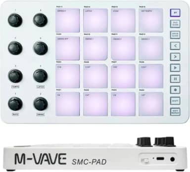 Controlador MIDI, 16 teclados MIDI retroiluminados RGB,mini pads portáteis Multifuncional, USB C recarregável sem fio, suporta a maioria das conexões de PC e telefone celular SMC M-VAVE CUVAVE