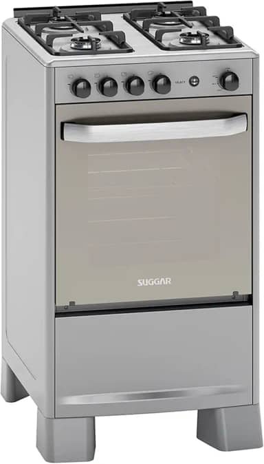 SUGGAR FOGÃO SELECT PRATA MESA DE INOX 4 BOCAS TREMPES DUPLAS FERRO FUNDIDO PORTA ESPELHADA ACENDIMENTO AUTOMÁTICO BIVOLT FGISL410PRIX