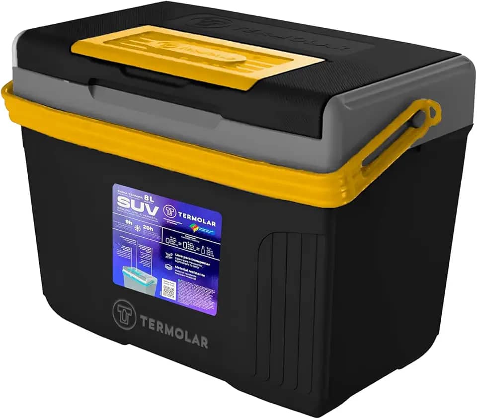 Caixa Termica Suv Cooler Com Alça 8 Litros Praia Pesca Camping Cor Preto E Amarelo Termolar
