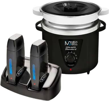 Termocera Panela Depilação 900g c/Refil + Base Dupla c/ 2 Rollon Preto Mega Bell